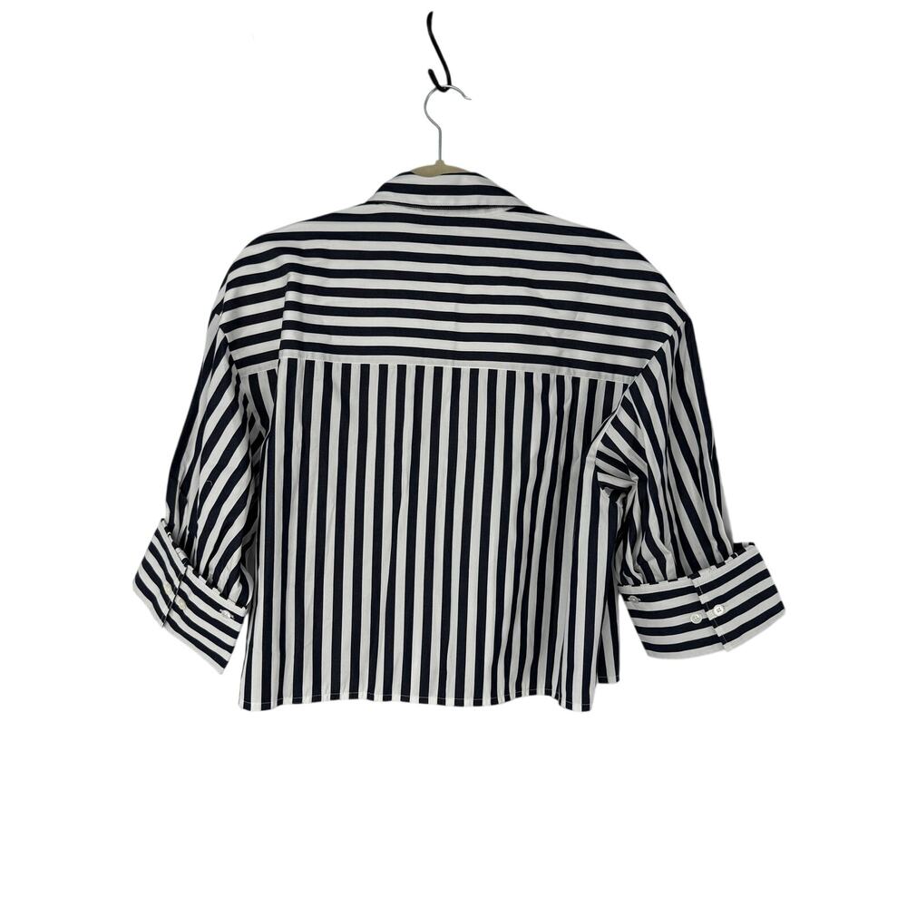 Madewell Striped Cropped Button Down Shirt Navy White Boxy Cotton Top S - Picture 4 of 10